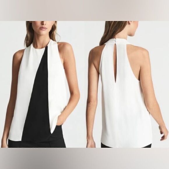 Reiss NWT Sharon Colorblocked Blouse Top Sleeveless Black White Size 0 - Picture 1 of 8